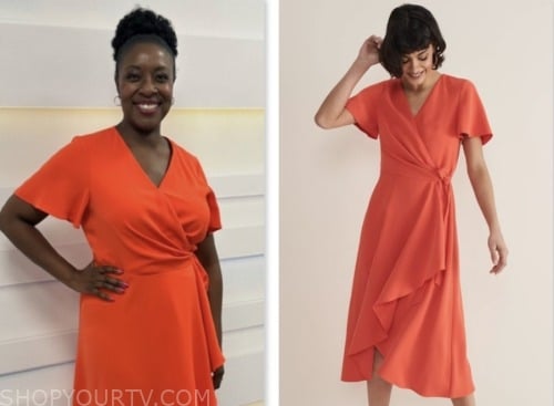 marverine cole, good morning britain, orange wrap dress