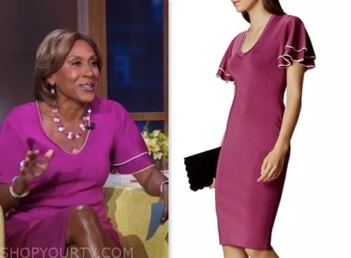 good morning america, pink ruffle sleeve knit dress, robin roberts