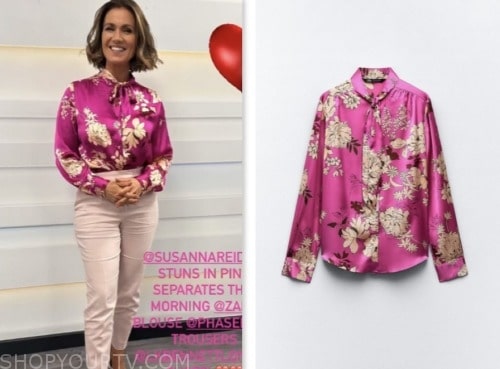 good morning britain, susanna reid, pink floral satin shirt