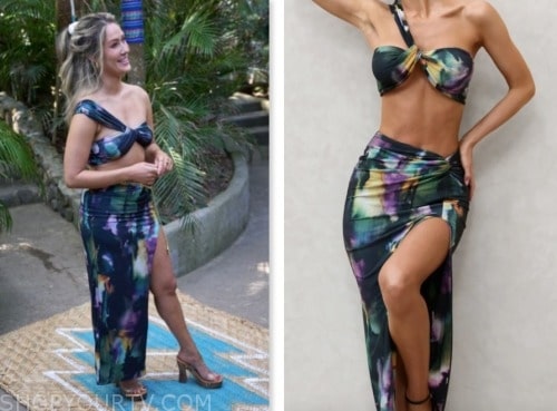 rachel recchia, bachelor in paradise, printed top and skirt set