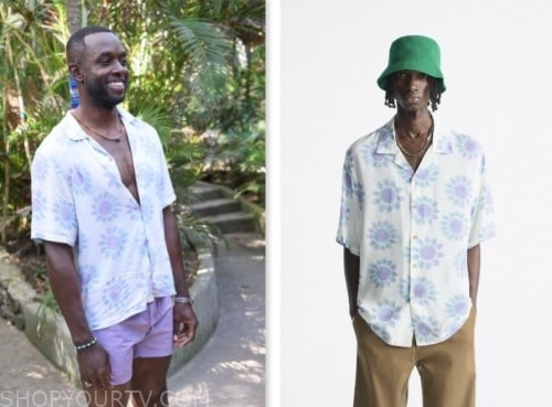 aaron bryant, bachelor in paradise, white and purple floral shirt