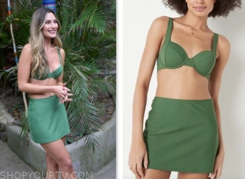 kat izzo, bachelor in paradise, green bikini and coverup skirt