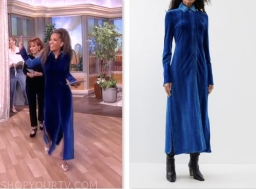 sunny hostin, blue velvet shirt dress, the view
