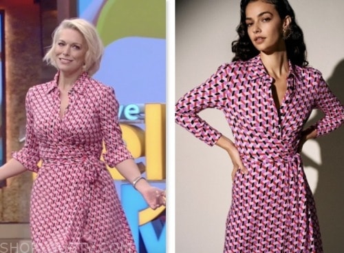 Hannah Waddingham, pink geometric print wrap dress, live with kelly and mark