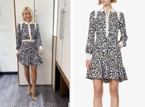 holly willoughby, this morning, floral contrast trim mini dress