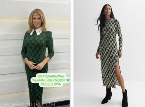 good morning britain, green geometric print midi dress, kate garraway