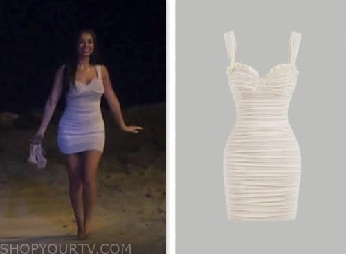 kylee russell, bachelor in paradise, ivory ruched ruffle trim mini dress