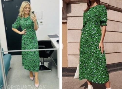 good morning britain, green leopard dress, charlotte hawkins