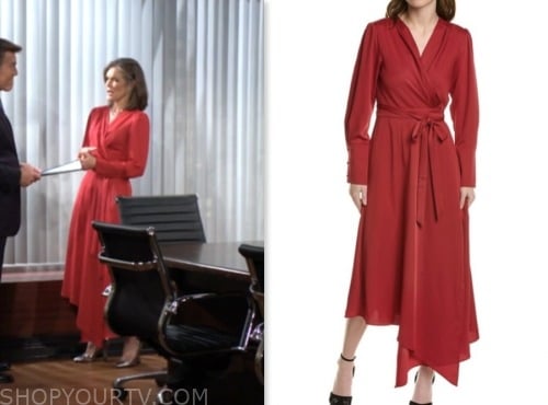 diane jenkins, susan walters, red wrap midi dress, the young and the restless