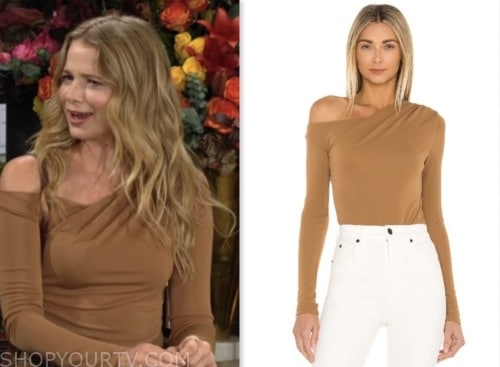 summer newman, allison lanier, the young and the restless, brown one shoulder top