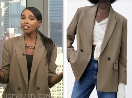 mona kosar abdi, extra, khaki oversized double breasted blazer