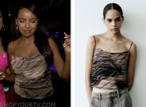 mona kosar abdi, extra, tulle printed ruched top