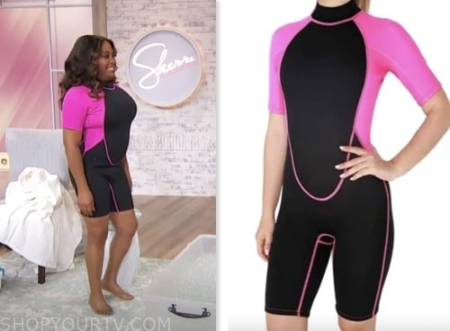 sherri, sherri shepherd, black and pink colorblock wetsuit