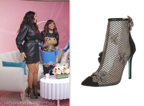 Tracie Spencer, sherri, black mesh rhinestone flower booties