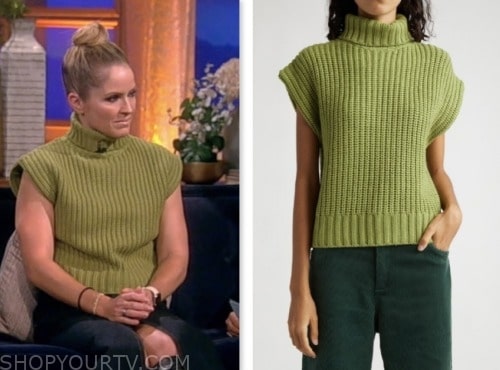 green turtleneck knit sleeveless sweater, the view, sara haines