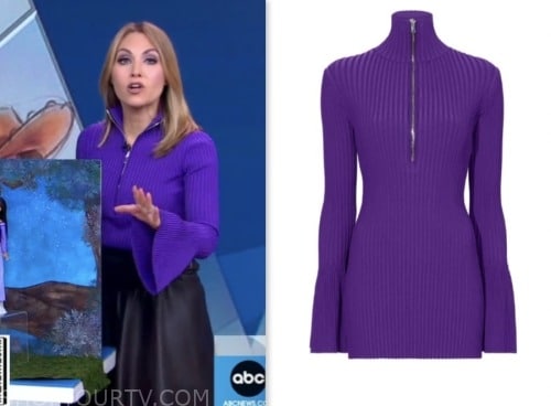 lori bergamotto, good morning america, purple zip front sweater