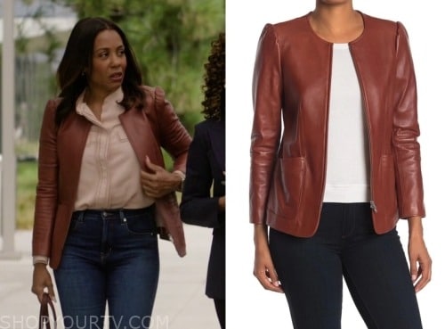 The Morning Show: Season 3 Episode 1 Mia's Tan Leather Zip Jacket ...