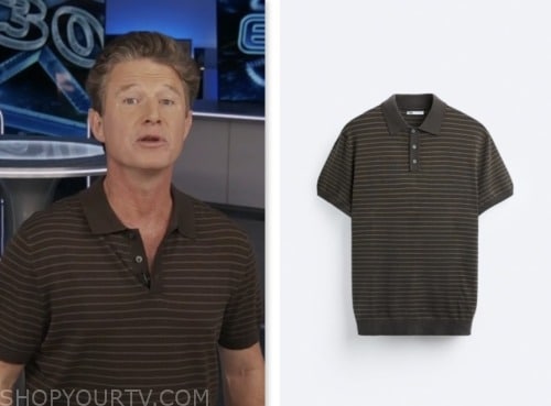 extra, brown striped polo shirt, billy bush