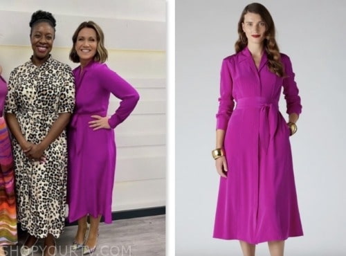 susanna reid, good morning britain, pink silk shirt dress