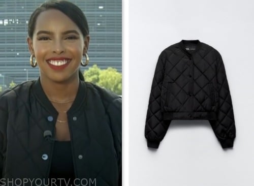 mona kosar abdi, extra, black quilted bomber jacket