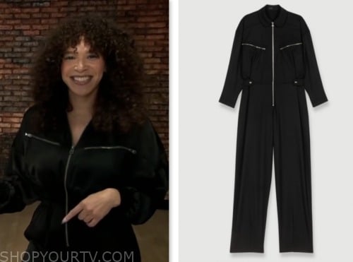 megan ryte, extra, black zipper jumpsuit