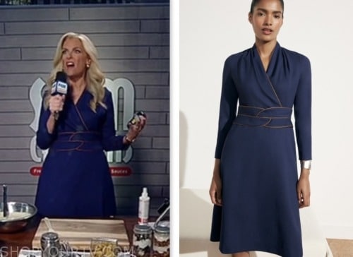 janice dean, navy blue leather trim dress, fox and friends, fox news fashion