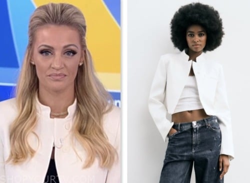 carley shimkus, fox and friends, fox news fashion, white cropped blazer