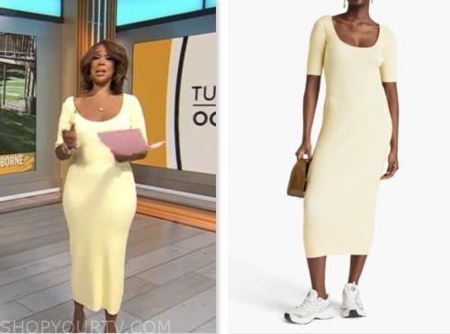 cbs mornings, gayle king, yellow knit midi dress