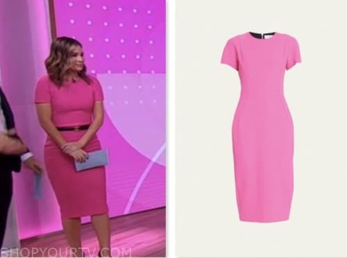 good morning america, pink sheath dress, rebecca jarvis