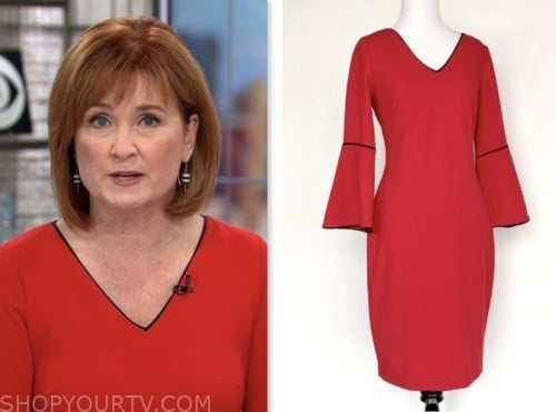 anna werner, red v-neck dress, cbs mornings