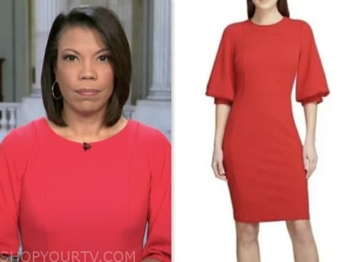 cbs mornings, nikole killion, red balloon sleeve sheath dress