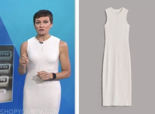 stephanie gosk, the today show, white ribbed knit sleeveless midi dress