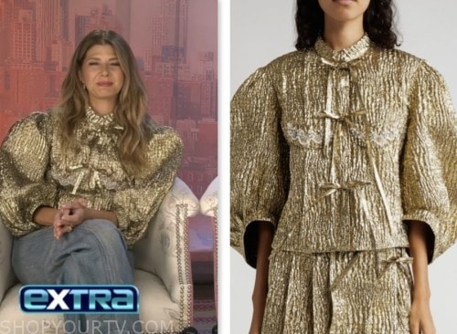 Marisa Tomei, extra, gold bow jacket top