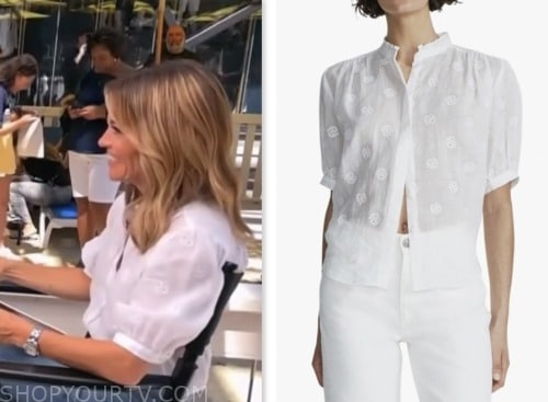 access hollywood, white embroidered shirt, kit hoover