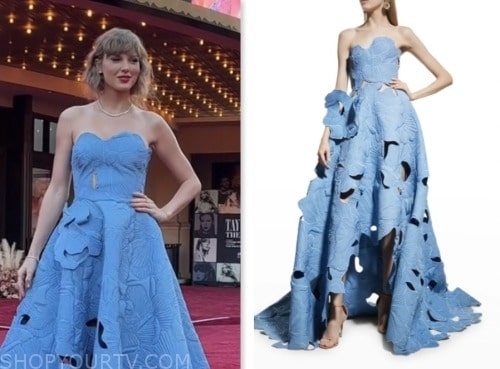 taylor swift, the today show, blue cutout floral gown dress