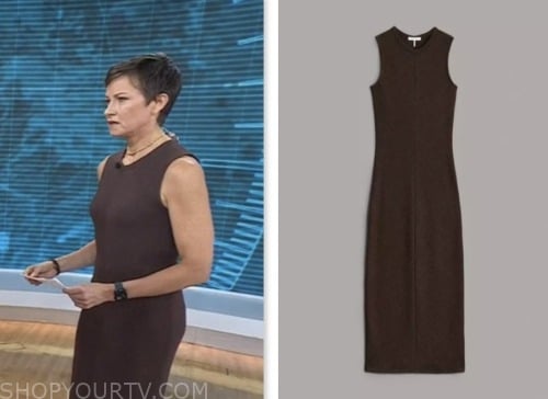 the today show, stephanie gosk, brown ribbed knit midi dress