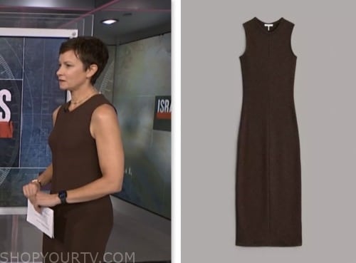 stephanie gosk, nbc news daily, brown knit sleeveless midi dress