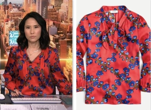 vicky nguyen, red and blue printed tie neck blouse, nbc news daily