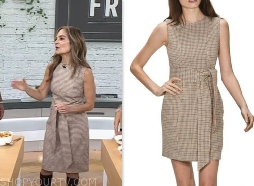 joy bauer, the today show, beige plaid tie waist sheath dress