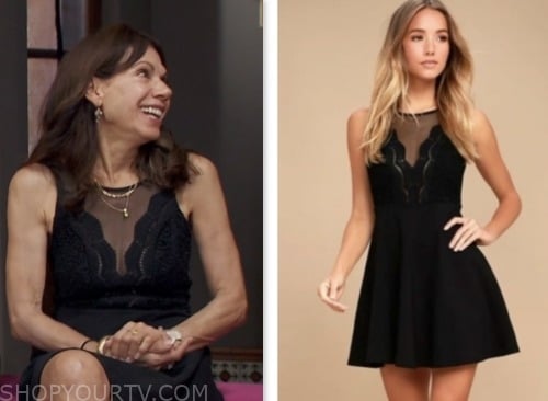 THERESA NIST, the golden bachelor, black lace skater dress