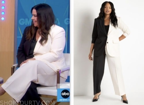 Kristin Gallant, good morning america, black and white blazer and pant suit