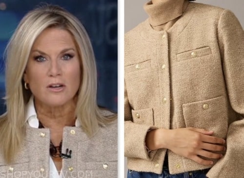 tan tweed jacket, the story, martha maccallum, fox news fashion