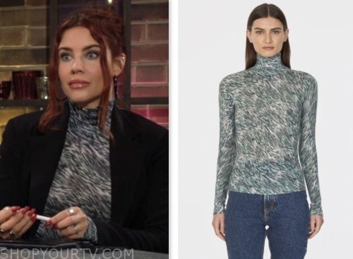 sally spectra, courtney hope, the young and the restless, animal print mock neck top