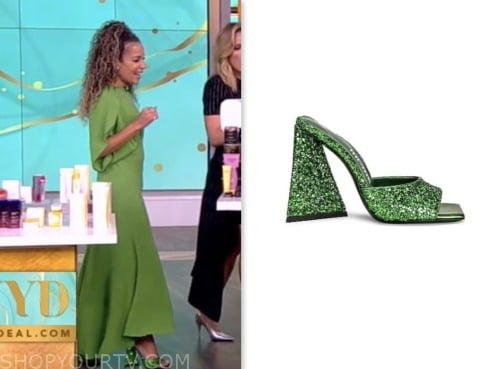 The View: October 2023 Sunny Hostin's Green Embellished Mules Heels ...