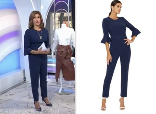 The Today Show: October 2023 Hoda Kotb's Navy Blue Bell Sleeve Jumpsuit ...