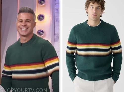 mike russo, sherri, green striped sweater