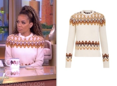 sunny hostin, the view, white fair isle print sweater