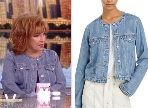 the view, joy behar, collarless denim jean jacket