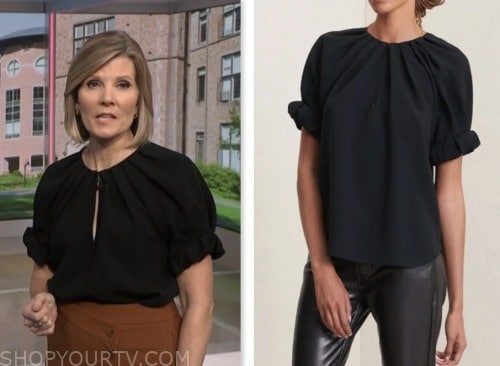 nbc news daily, kate snow, black pleated keyhole top