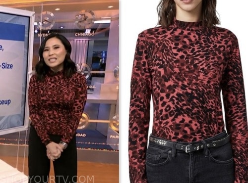 vicky nguyen, nbc news daily, red leopard turtleneck top